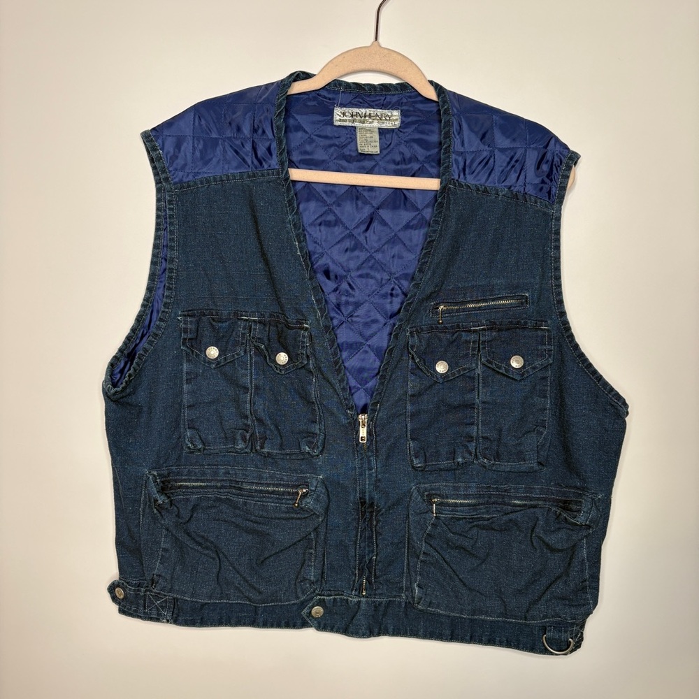 John Henry The Natural Spirit Denim Blue Outdoorsmen Vest Linen Blend Size Large